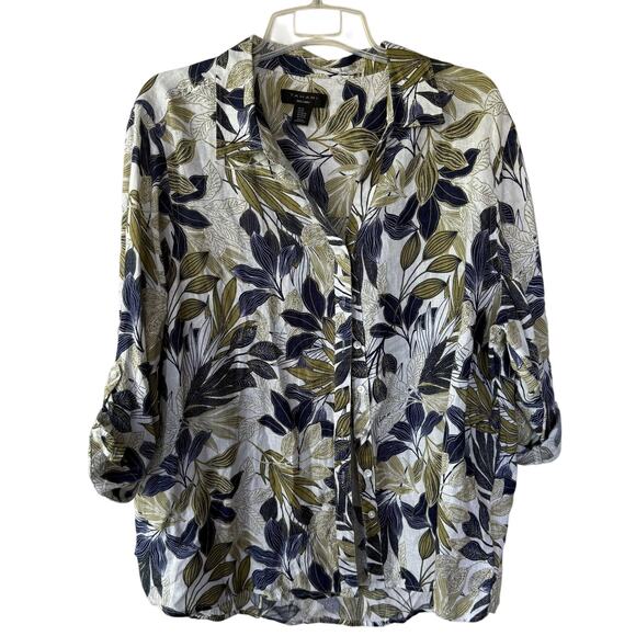 Tahari LINEN Tropical size 3X roll tab Buttondown shirt - Picture 1 of 7
